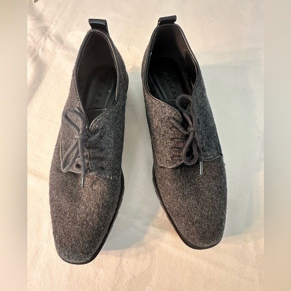 Zara Blucher Gray Felt/Wool Lace Up Oxfords -US Size 6.5 NWOT Punk/Wednesday/Y2K - Picture 10 of 10